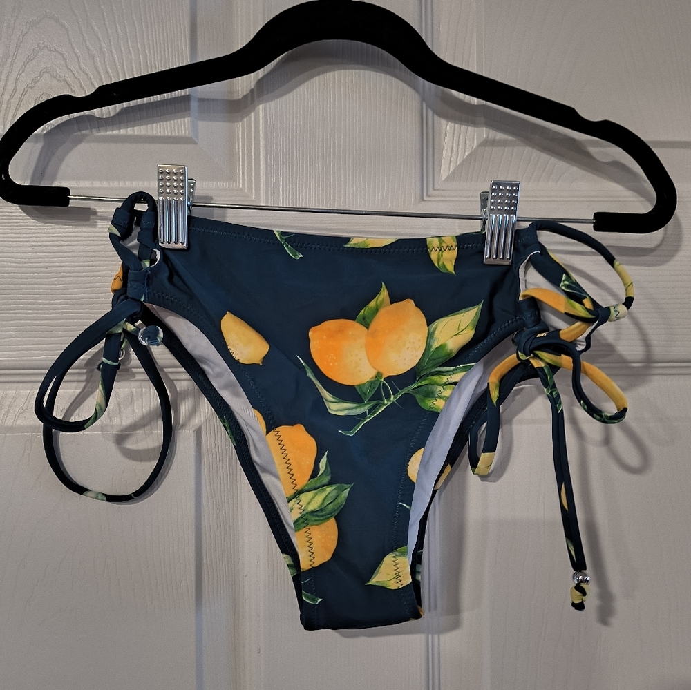 Cupshe Sz S Green Lemon Print Tie Bikini Bottoms